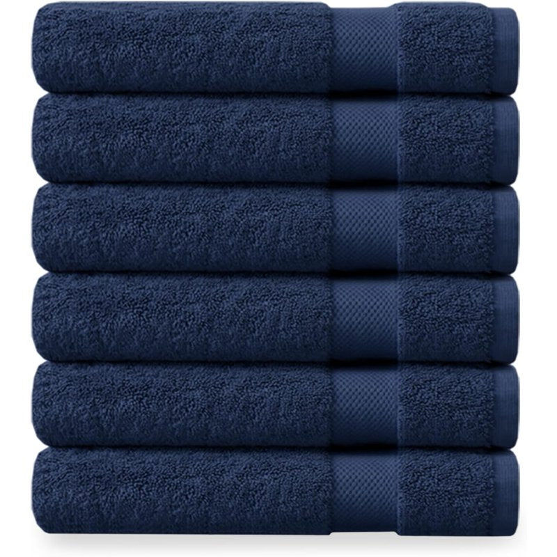 Delara Organic Cotton Washcloths 6-Pack Navy Blue 13x13 Inch Plush Face Towels