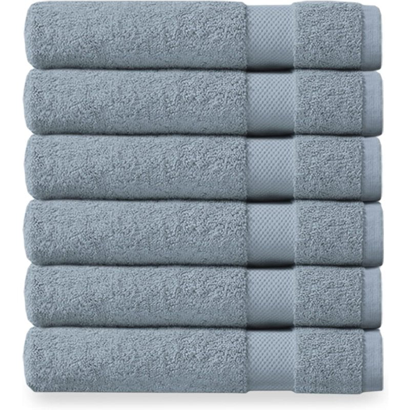 Delara Organic Cotton Washcloths 6-Pack - Light Blue, 13x13 Inch, 650 GSM Plush Face Towels