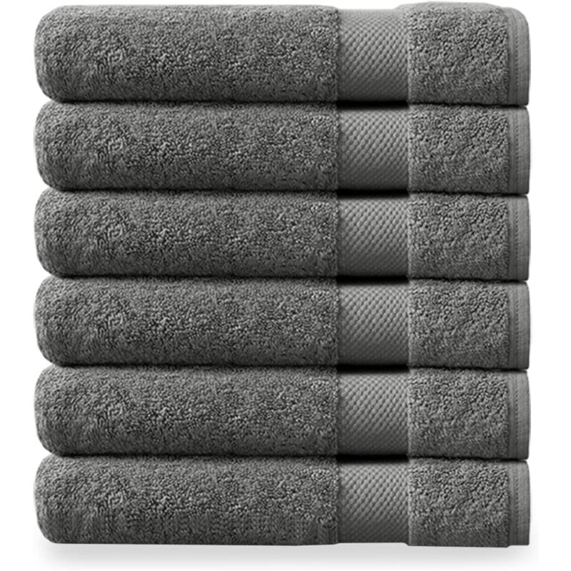 Delara Organic Cotton Washcloths 6-Pack - Dark Gray, 13x13 Inch, 650 GSM Plush Soft Face Towels