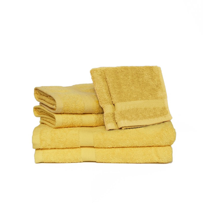 Luxury Solid Cotton Towel Set - 6-Piece Canary Bathroom Towels with Dobby Border - Deluxe Basics