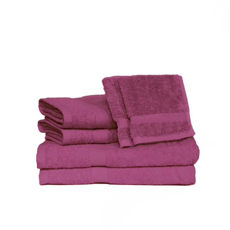Magenta 6-Piece Luxury Towel Set - Cotton Bathroom Towels with Dobby Border - Deluxe Basics