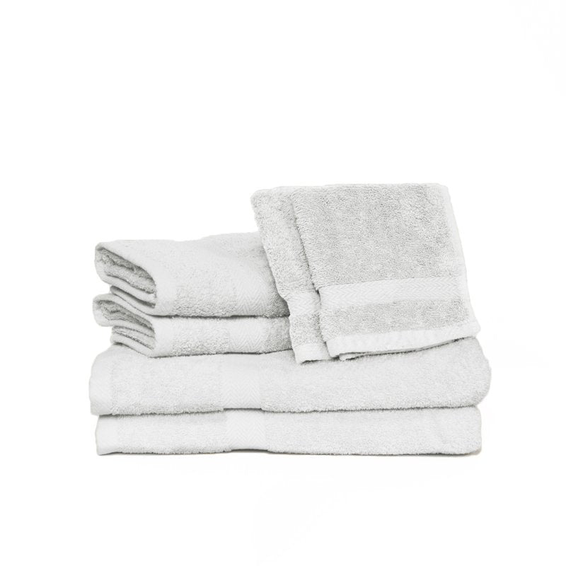 White 6-Piece Luxury Towel Set - Cotton Bath, Hand & Washcloths - Deluxe Basics