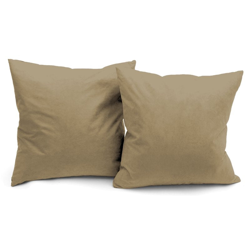 Tan MicroSuede Throw Pillow Set - Feather & Down Filled 16x16 Inches - 2 Pack