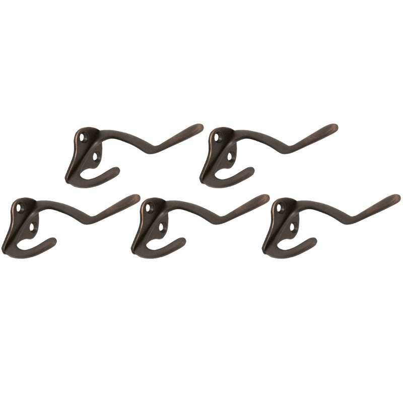 Design House 5-Pack 3-Inch Double Hooks for Bath, Closet, Kitchen - Oil Rubbed Bronze