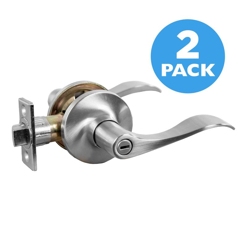 Satin Nickel Privacy Bed and Bath Door Lever Set - 2-Pack, Variation: Satin Nickel