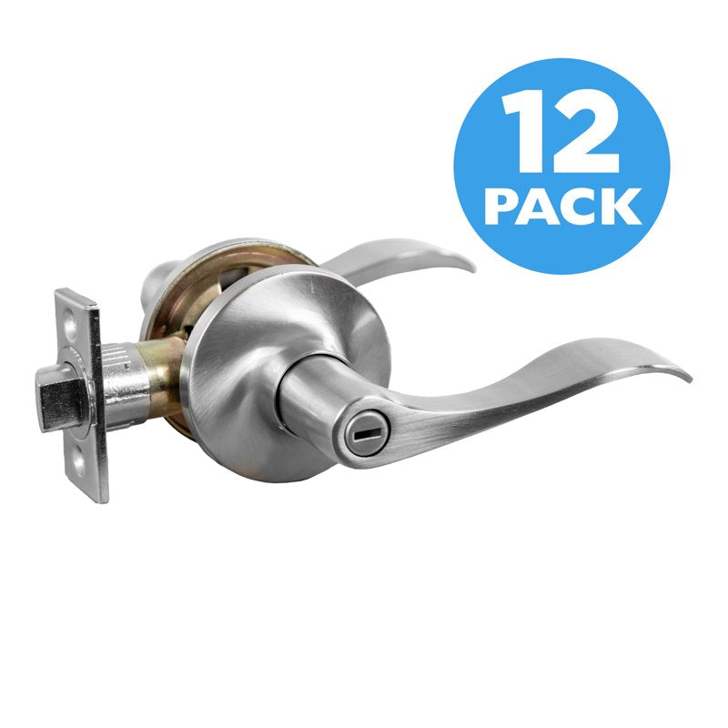 12-Pack Satin Nickel Privacy Door Levers - Interior Locking Handles
