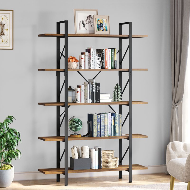 5-Tier Modern Bookcase - Sturdy Bookshelf Storage Organizer