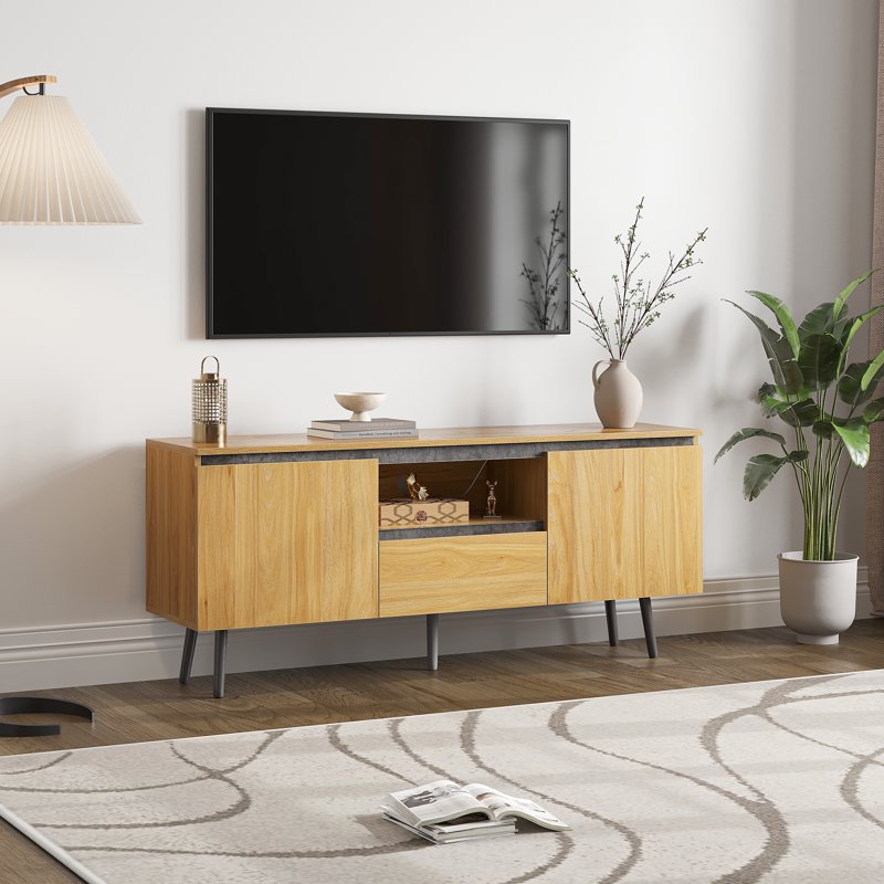 Farmhouse TV Stand with LED Lights - Holds TVs Up to 55 Inch