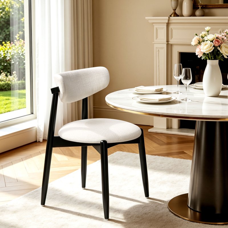Upholstered Dining Chair Set of 4 - Modern White/Black Fabric