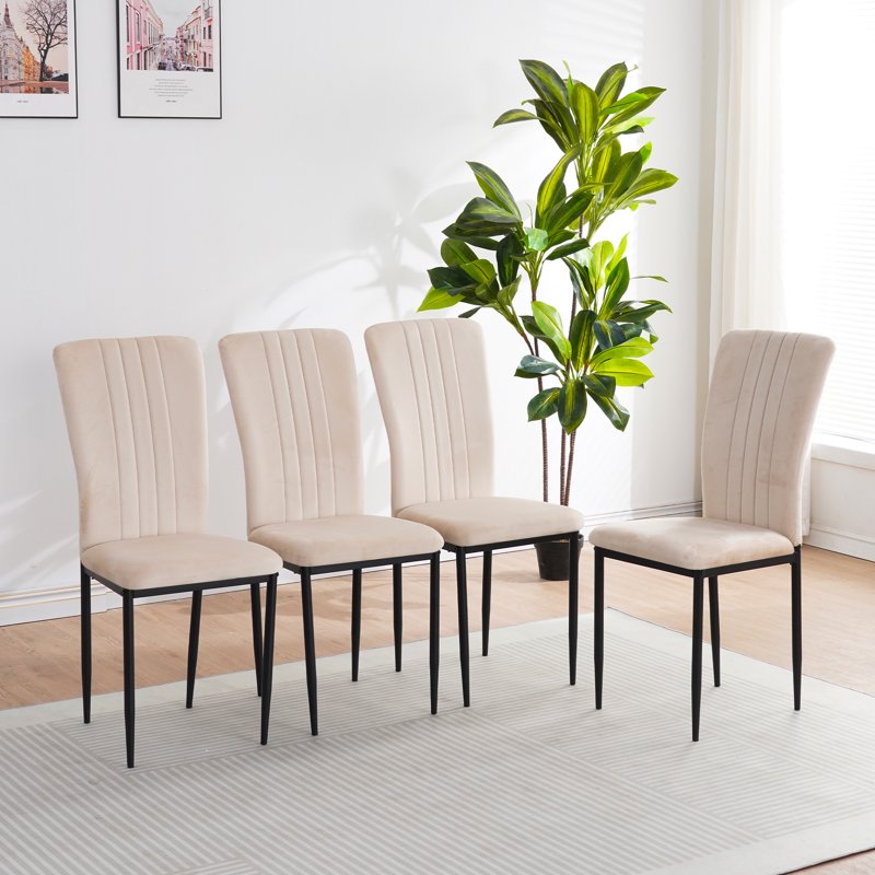 Set of 4 Modern Velvet Dining Chairs - Beige Upholstered