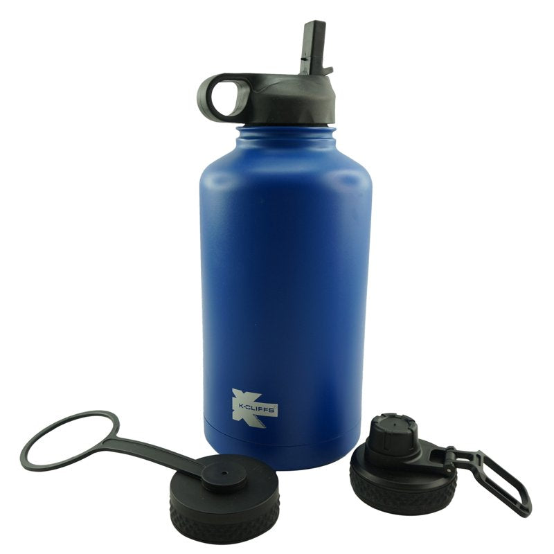 64 oz Double Wall Stainless Steel Water Bottle - Blue with 3 Lids