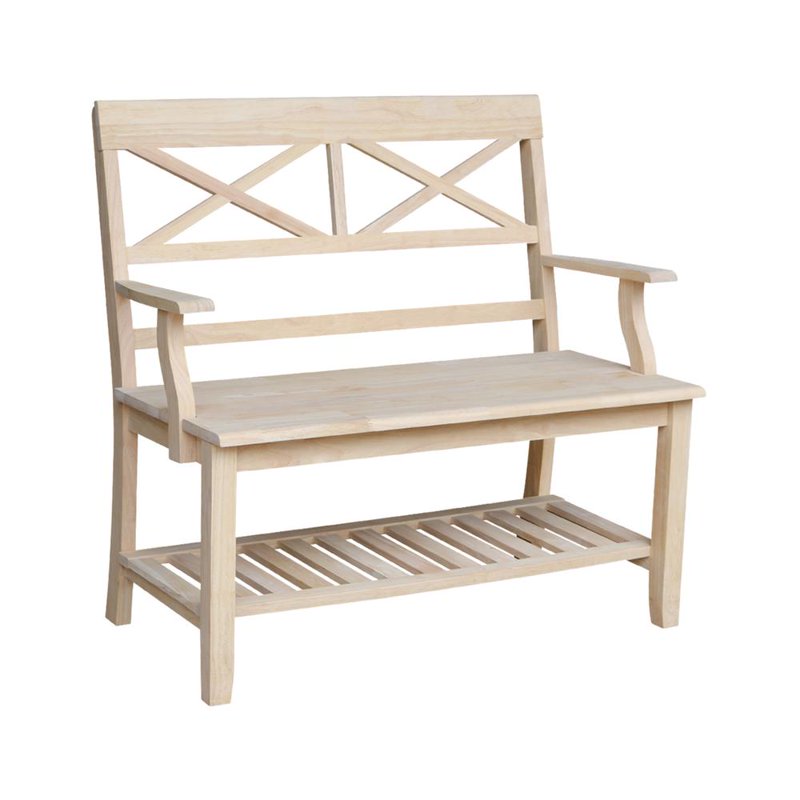Double X-Back Bench with Arms and Butcher Block Surface