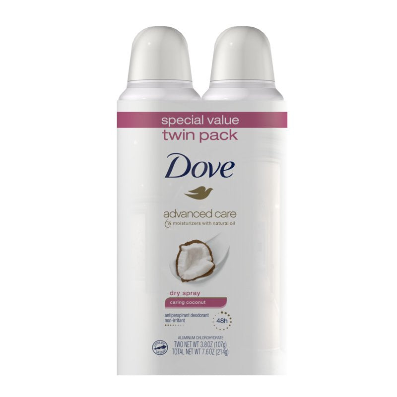 Advanced Care Caring Coconut Antiperspirant Dry Spray - 3.8 oz Twin Pack