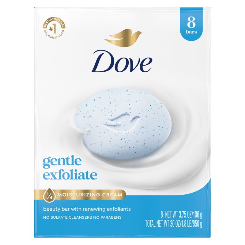 Gentle Exfoliating Beauty Bar Soap - Moisturizing Cleansing Bar, 8-Pack