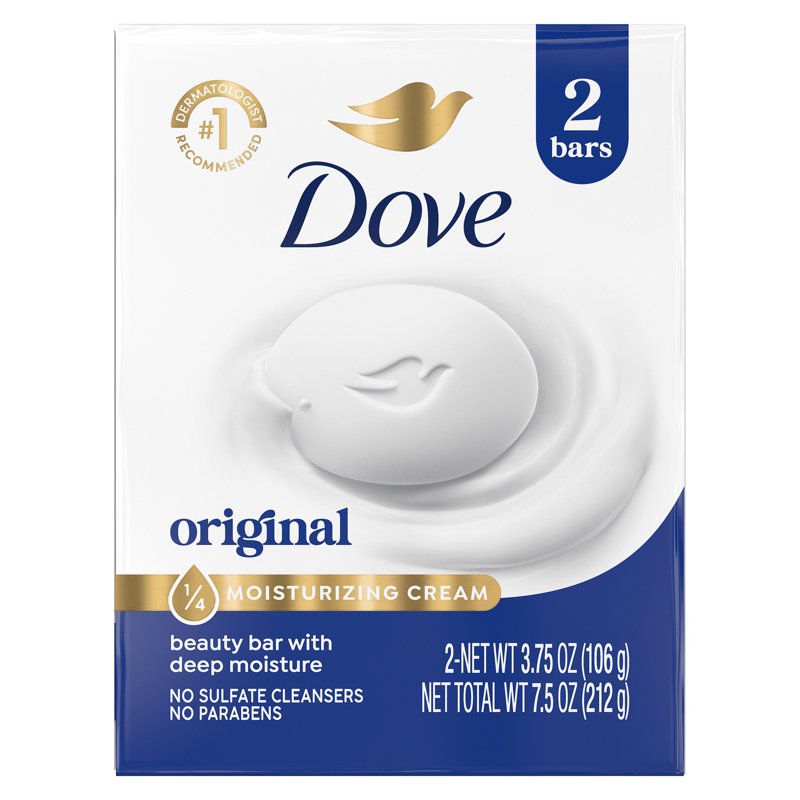 Dove Beauty Bar Soap with 1/4 Moisturizing Cream - 3.75 oz, 2 Bars