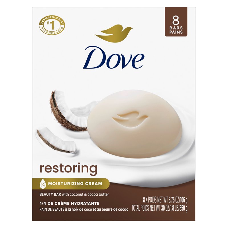 Restoring Beauty Bar Soap with Coconut & Cocoa Butter - 8 Pack, 3.75 oz