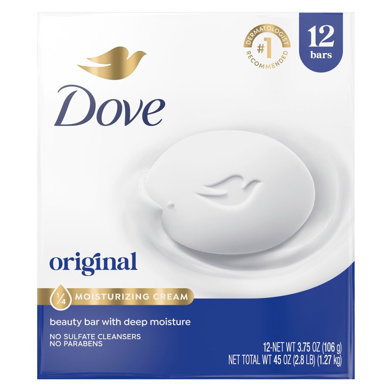Original Beauty Bar Soap with 1/4 Moisturizing Cream - 12 Bar Pack