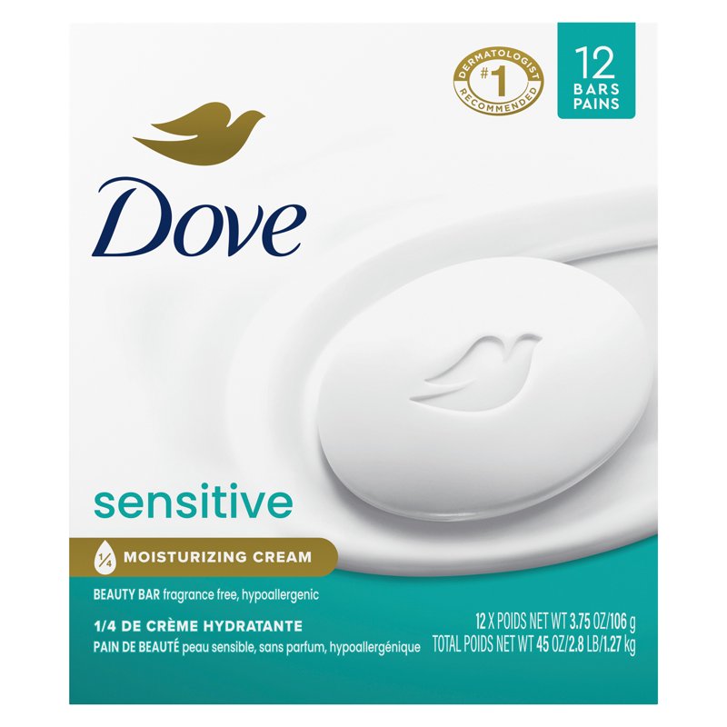 Dove Beauty Bar Soap for Sensitive Skin - Fragrance Free & Hypoallergenic