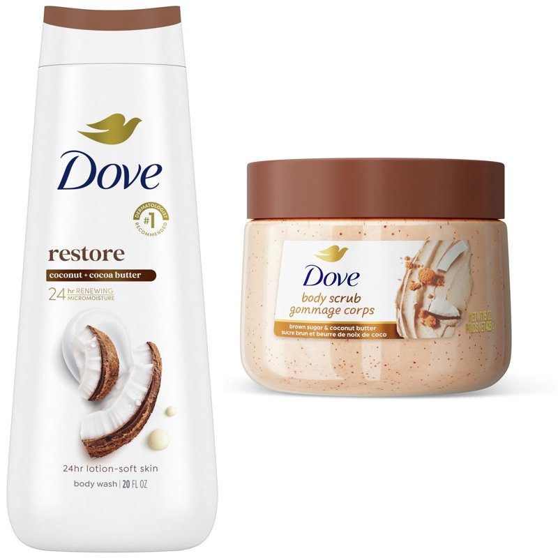 Coconut & Cocoa Butter Body Care Duo - Restoring Wash and Exfoliating Scrub