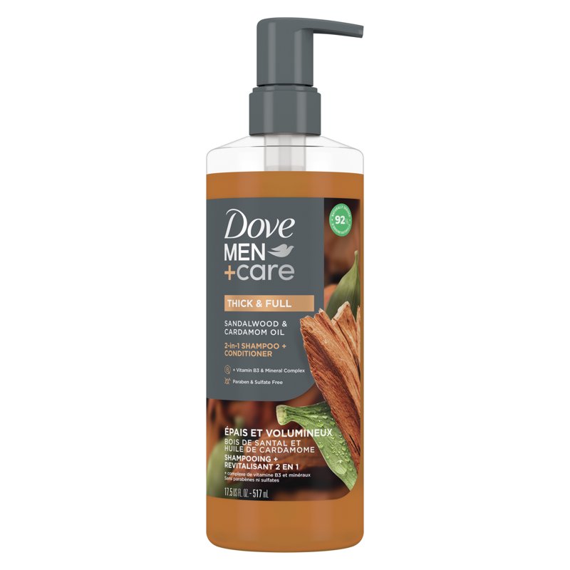 2-in-1 Shampoo and Conditioner for Men - Sandalwood & Cardamom Oil, 17.5 oz