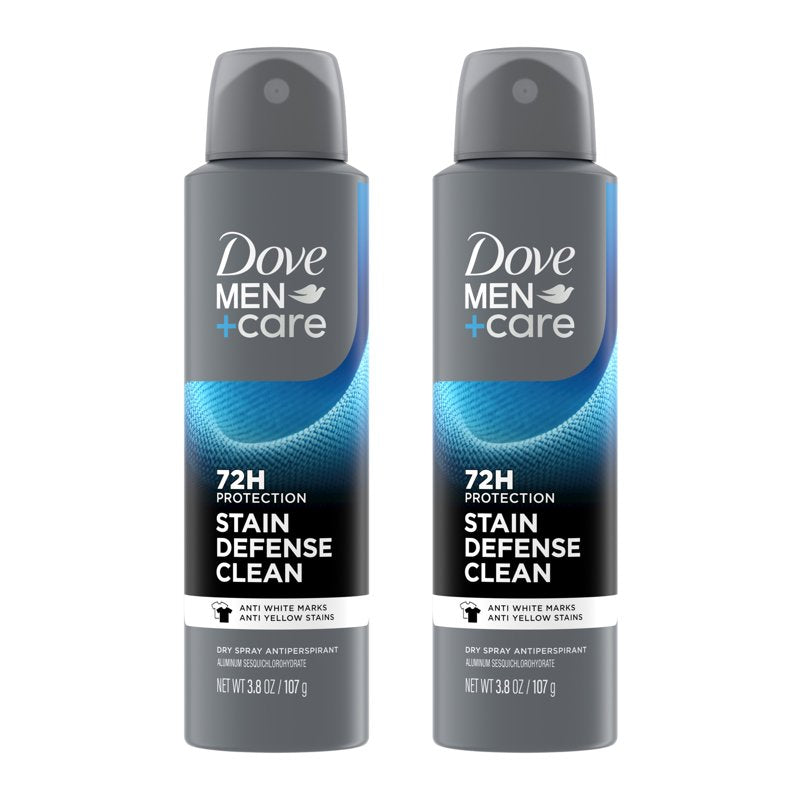 Stain Defense Antiperspirant Dry Spray for Men, 72H Protection, 3.8 oz Twin Pack