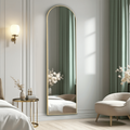 59-Inch Gold Full Length Mirror with Stand - Arched Floor Mirror with Aluminum Frame