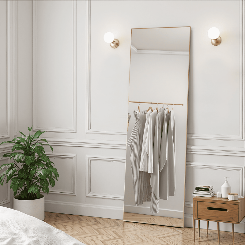 Full Length Floor Mirror 59 Inch Gold Aluminum Frame Standing Decor