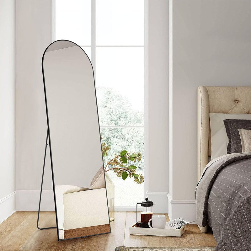 64-Inch Arched Full Length Mirror with Aluminum Alloy Frame - Black, Includes Bracket