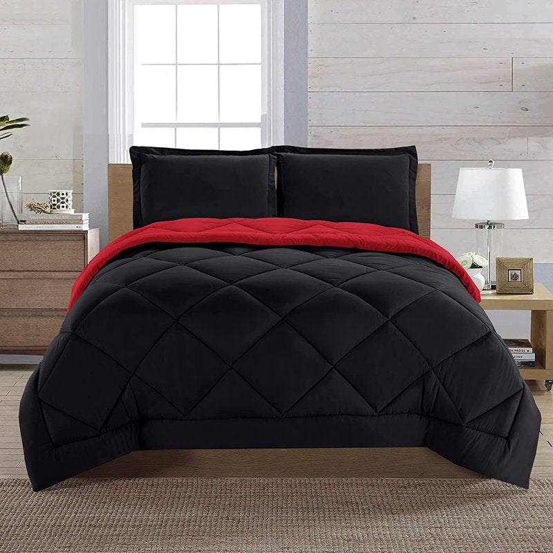 King/Cal King Down Alternative Comforter Set Black Burgundy 3-Piece
