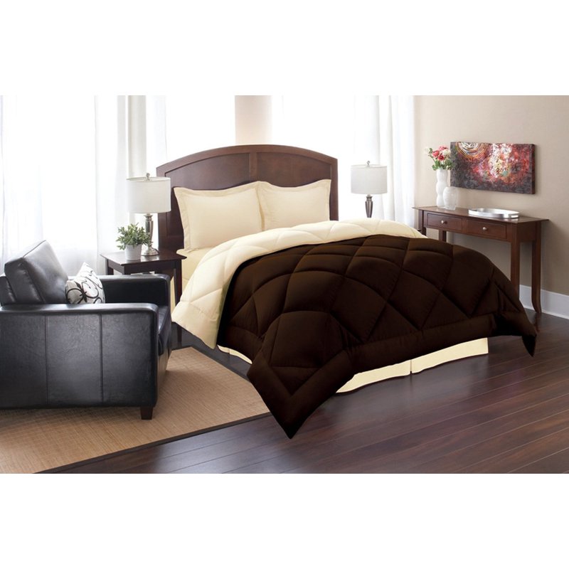 King Down Alternative Comforter Set with Pillow Shams - Brown & Cream, Reversible