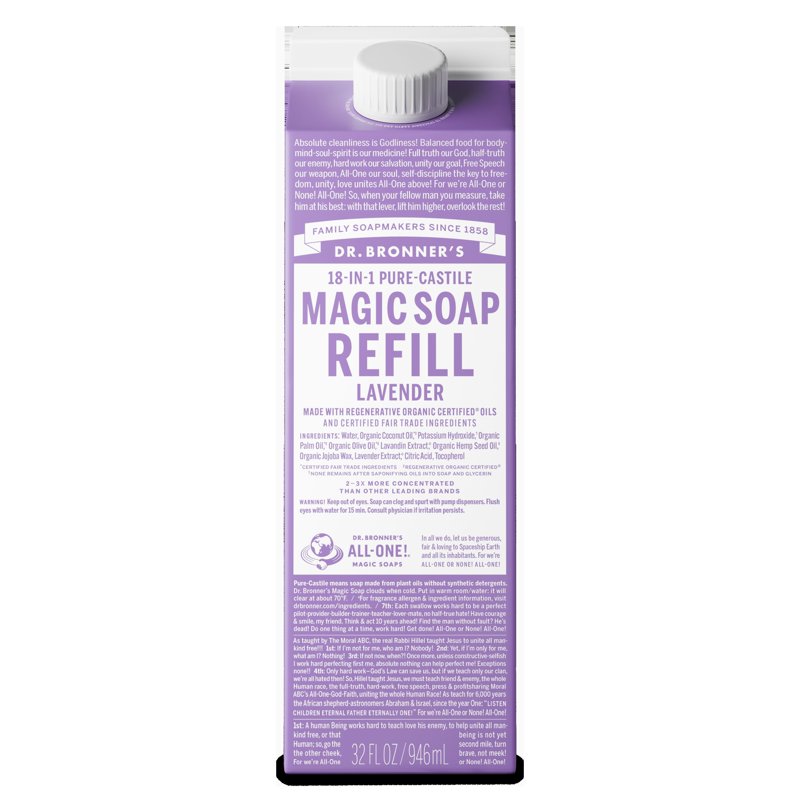 Lavender Pure-Castile Liquid Soap Refill Carton - Organic & Plant-Based