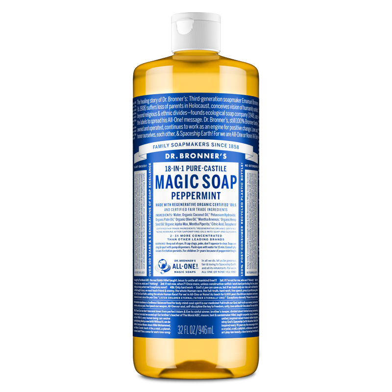 Peppermint Pure-Castile Liquid Soap - Concentrated Organic Body Wash 32 oz