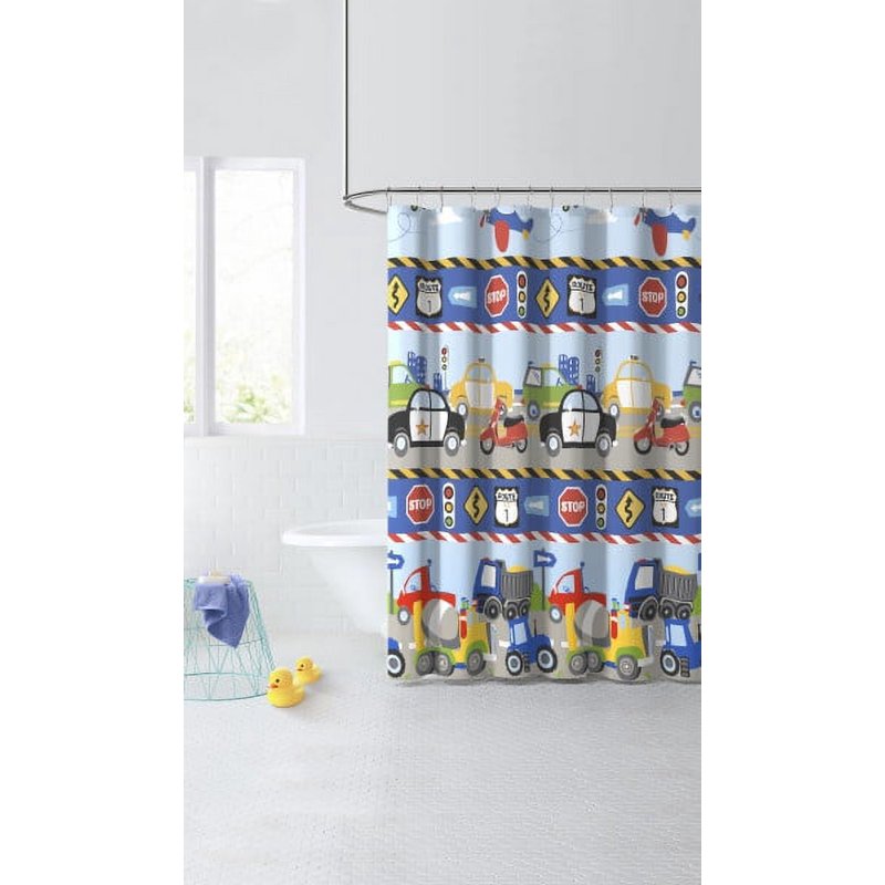 Cars and Trucks Shower Curtain - 72x72 Inch Cotton Polyester Bath Decor
