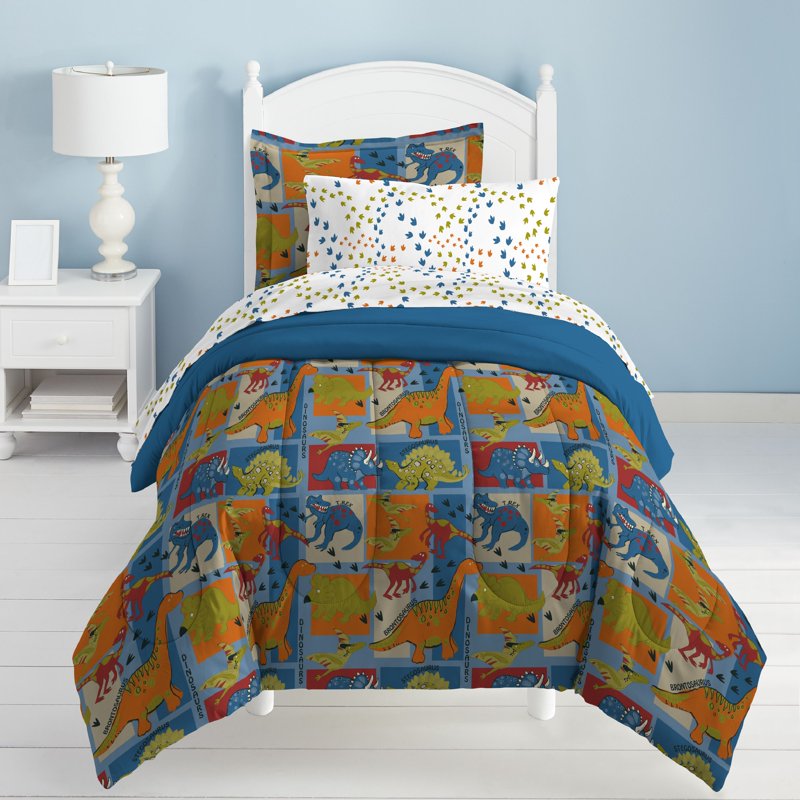 Kids Dinosaur Comforter Set - Twin 5-Piece Bed-in-a-Bag for Children