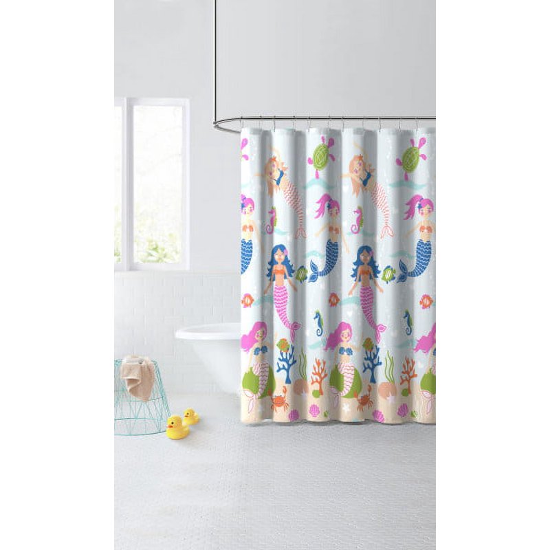 Mermaid Shower Curtain 72x72 Inches - Under the Sea Kids Bathroom Decor