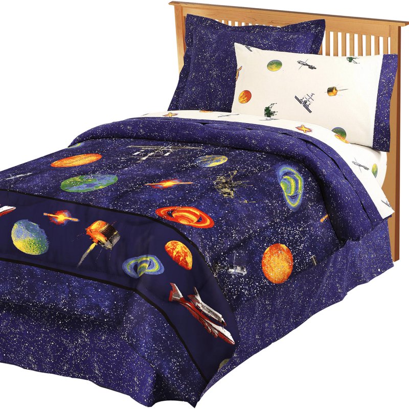 Kids Space Comforter Set with Star and Planet Print - Full Size, 8 Pieces