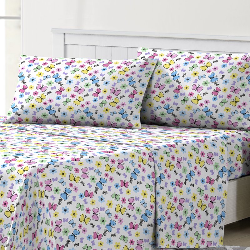 Kids Butterfly Bedding Set Twin 3 Piece Microfiber Sheets Purple