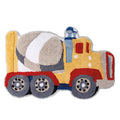 Children's Embroidery Bath Rug with Trains and Trucks - Cotton, Yellow, 20x30 Inches