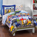 Children's Trains and Trucks Comforter Set - Twin 5-Piece Cotton/Polyester Bedding