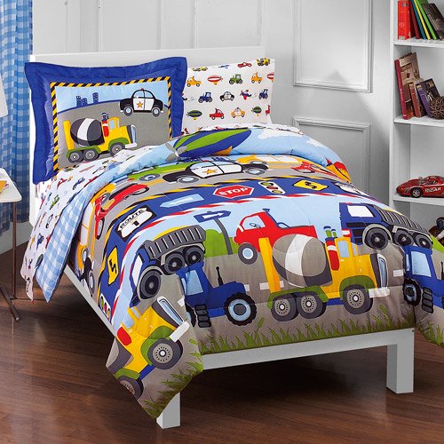 Children's Trains and Trucks Comforter Set - Twin 5-Piece Cotton/Polyester Bedding