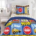 Full Child Under Construction Comforter Set with Truck Design - Microfiber, Blue & Multi