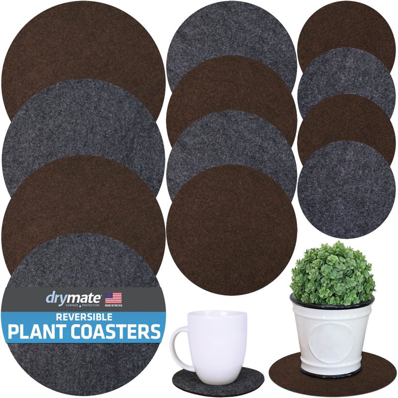 Plant Coaster Mat Set of 12 - Reversible Charcoal/Brown, 6-10"
