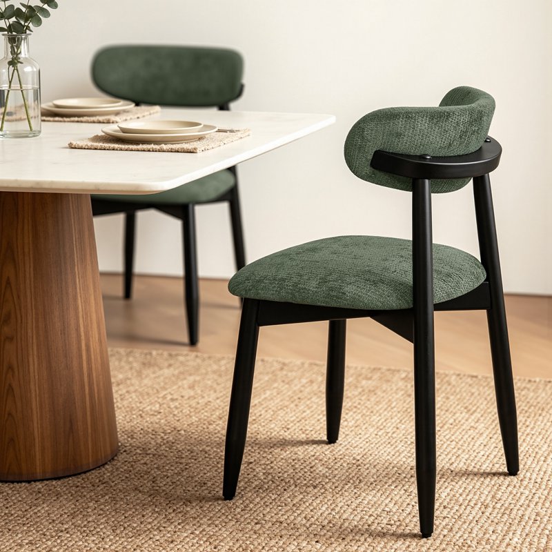 Chenille Upholstered Dining Chairs Set of 2 - Green