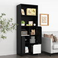 Tall Bookcase with Drawer - 63" Freestanding Storage Shelf, Black