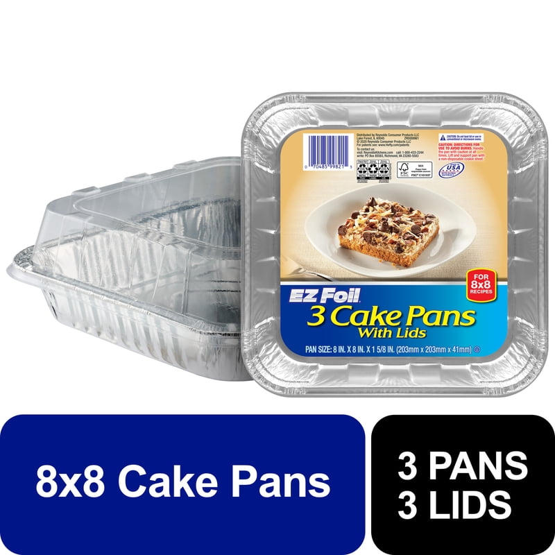 Disposable 8 Inch Cake Pans with Lids - 3 Pack