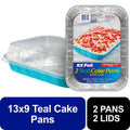 Disposable Cake Pans with Lids - 2 Pack, 13 x 9 in, Teal