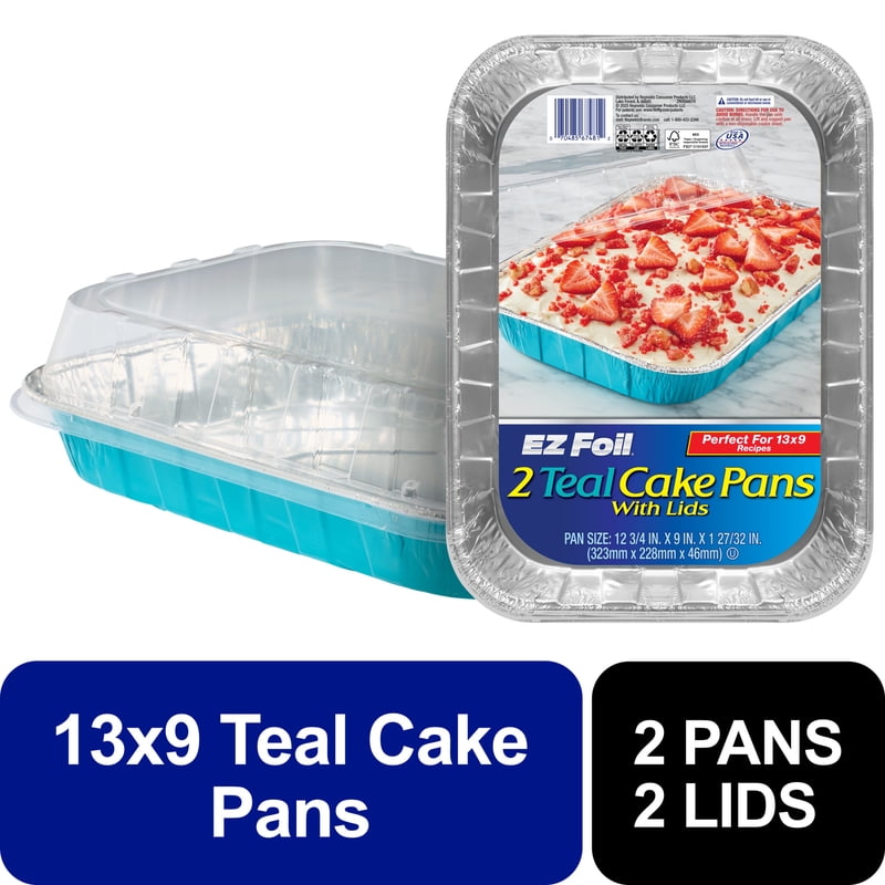 Disposable Cake Pans with Lids - 2 Pack, 13 x 9 in, Teal