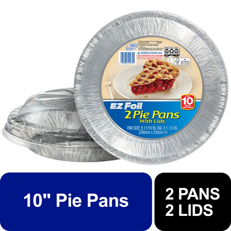 Round Disposable Foil Pie Pans with Lids - 10 Inch, 2 Count
