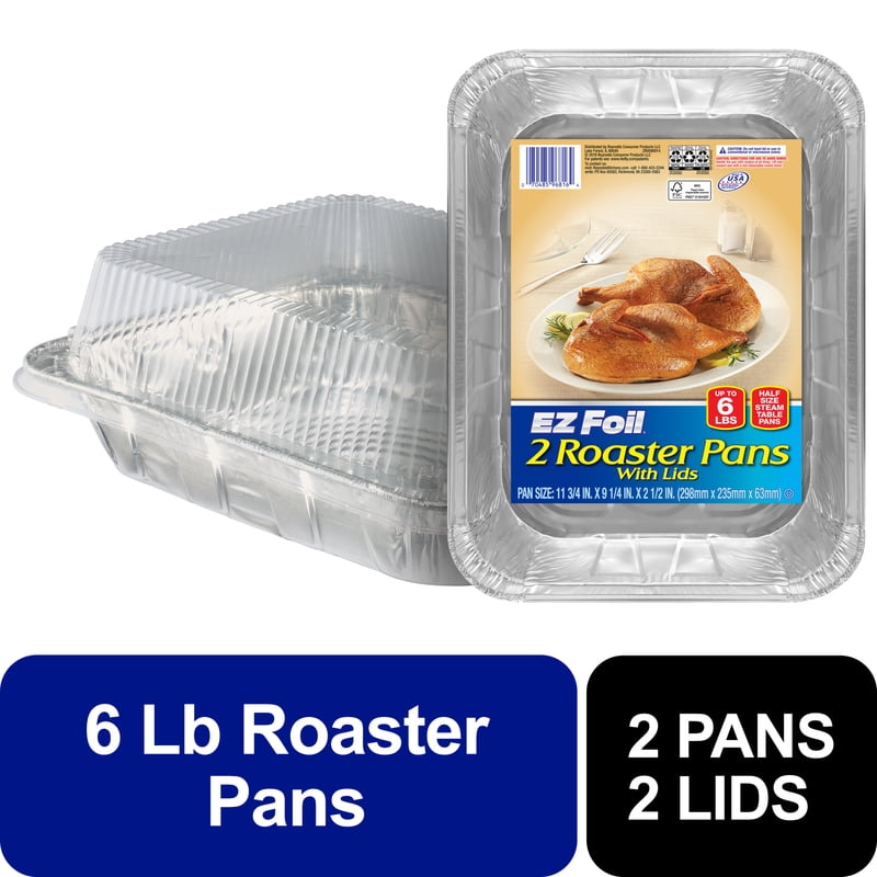 Disposable Roasting Pans with Lids - 2 Count, 6 Pound Capacity