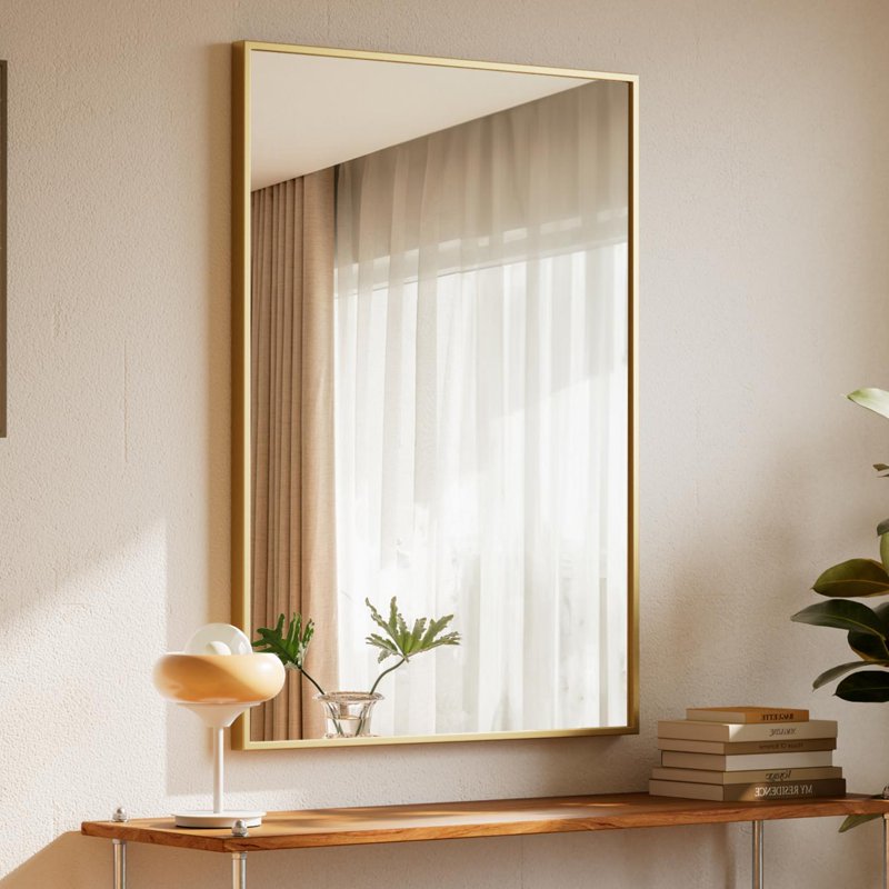 Rectangular Bathroom Wall Mirror 28x20in Gold Frame Vanity Mirror - Easy4Home